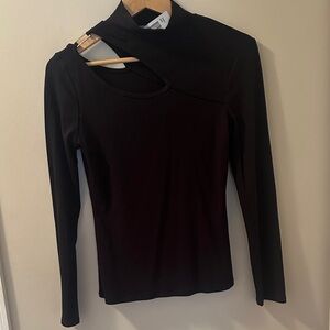 FORE Black Cut-Out with sliver Hardware detail long  Sleeve Black Top